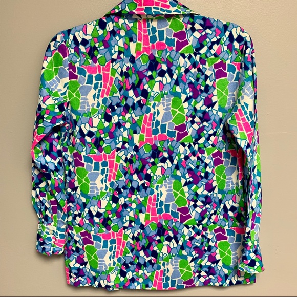 Vintage Bright Mosaic 100% Acrylic Women’s Small Button Down - Picture 3 of 8